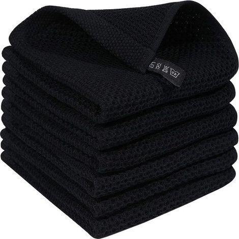 Juego de paños de cocina de algodón - Limpieza de cocina - Altamente absorbentes - 6 piezas - Negro (1/5)