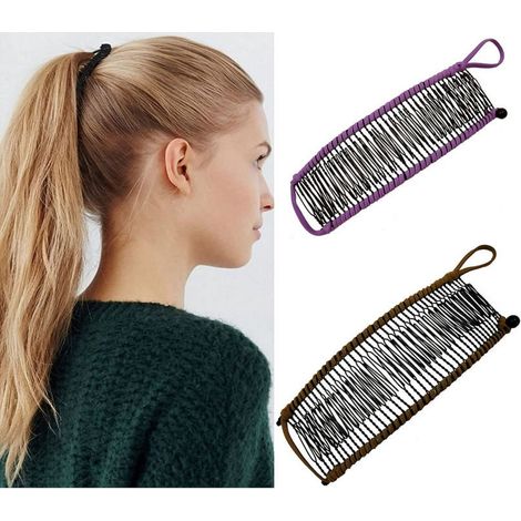 Confezione doppia di fermagli per capelli a banana, fermagli a pettine da donna, fermagli elastici per coda di cavallo per capelli ricci e voluminosi, fermagli per strumenti da parrucchiere (viola + m (1/5)