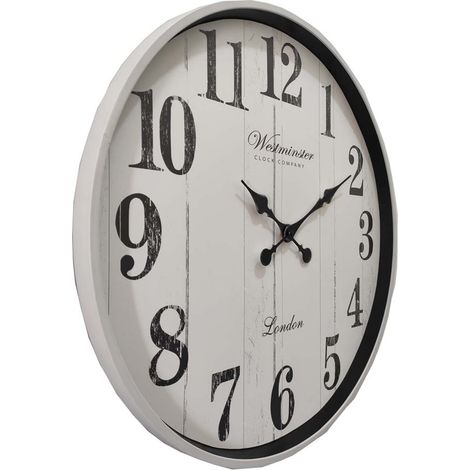 Wanduhr Uhr Küchenuhr Analog Batteriebetrieben Glas weiß Wohnzimmer D 50,6 cm