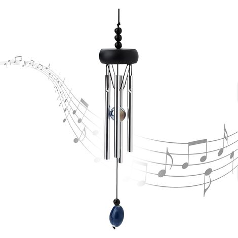 Mini carillon éolien en aluminium de 27,6 cm avec 4 tiges, carillon commémoratif pour l'extérieur, petits cadeaux, ton profond, unique pour jardin, terrasse, décoration d'intérieur, noir (1/5)