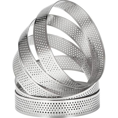 Hoadoek 10 Piezas de Anillos de Tarta Circulares con Agujeros de Acero Inoxidable Pastel de Fruits Quiches Molde de Mousse de Pastel Molde para Hornear de Cocina 10Cm (1/5)