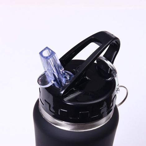 Doppelwandige Edelstahl-Trinkflasche 600 ml schwarze Thermosflasche Sport-Trinkflasche Thermosflasche mit zwei Heiz Kühlfunktion Rutschfester zum (1/4)