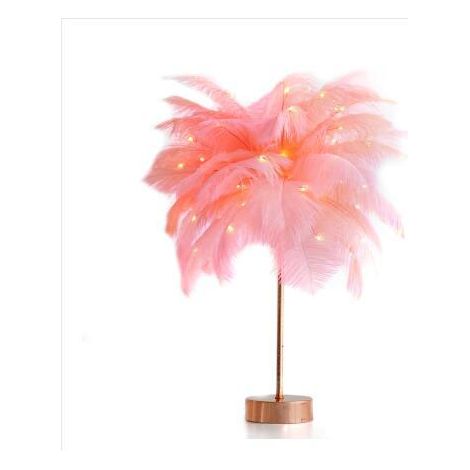 Lampe de chevet LED en forme de pissenlit, fil de cuivre flexible, plumes roses décoratives, ambiance romantique pour chambre (1/4)