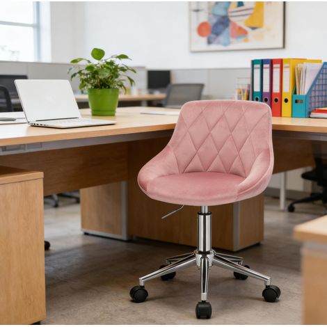 Sedia ufficio girevole regolabile in velluto rosa OKMYHOME (1/5)