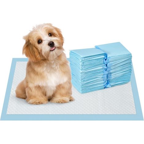 SET 100 TAPPETINI IGIENICI PER CANI A 6 STRATI IN TESSUTO NON TESSUTO. CARTA E PE. 45X30 CM. BLU E BIANCO (1/5)
