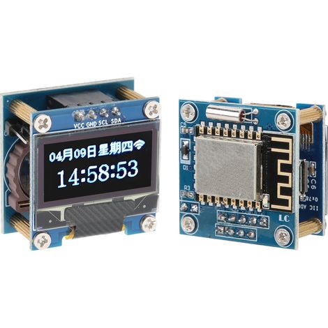 Uhrmodul mit 0,96-Zoll-OLED-Display, WLAN-Platine, Micro-USB-Anschluss (5 V) und 40-mAh-Knopfzelle (1/5)
