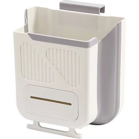 Poubelle murale pliable avec support stable, corbeille de cuisine suspendue 7L, blanc crème, gain de place pour évier et placard. (1/4)