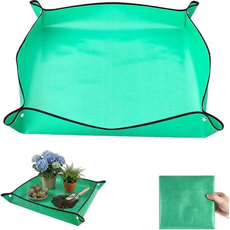 Tapis de rempotage étanche en PE épais 66x66 cm, Pliable avec Boutons Pression, Protection Propre pour Transplantation, semis et Entretien des Plantes en intérieur et extérieur (1/5)