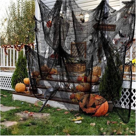 Halloween-Dekoration aus Stoff für Türen: riesiges, gruseliges Spinnennetz, ideal für Partys, Garten und Wände (215 x 300 cm). (1/5)