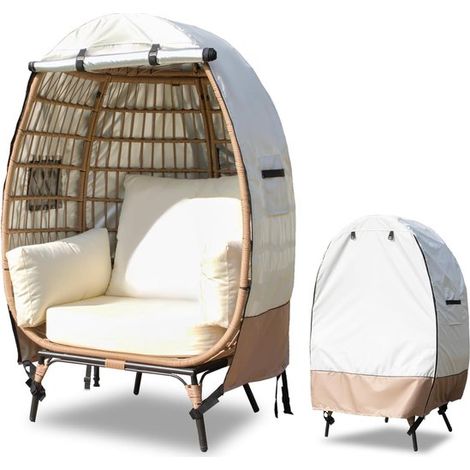 Housse de chaise suspendue – Blanc cassé – Oxford 420D – Imperméable – Coupe-vent – Fermeture éclair – Jardin (1/5)