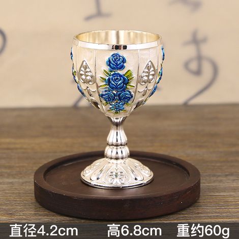 Petit verre à vin blanc (motif floral argenté, blanc et bleu), style européen haut de gamme, 30 ml (1/4)