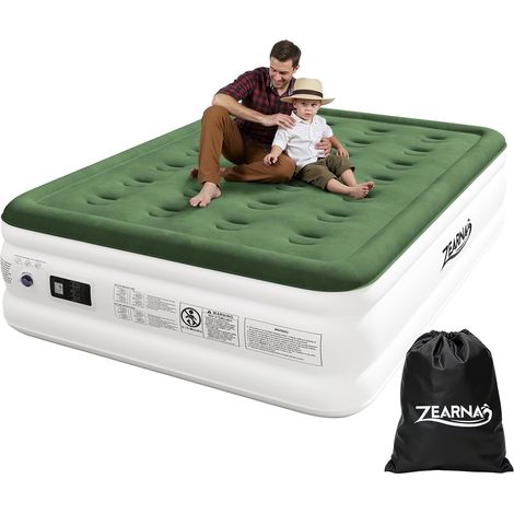2 Seater Inflatable Mattress 191 x 137 x 46 cm Self-inflating Built-in Electric Pump Double Inflatable Bed, Flocked Area, Waterproof, Double Guest Bed for Home, Travel and Camping (1/5)