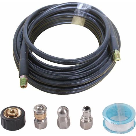 Kit de jet d'égout de 15 m avec buse rotative pour nettoyage des canalisations de nettoyeur haute pression, tuyau flexible en PVC pour débloquer les tuyaux intérieurs et extérieurs
