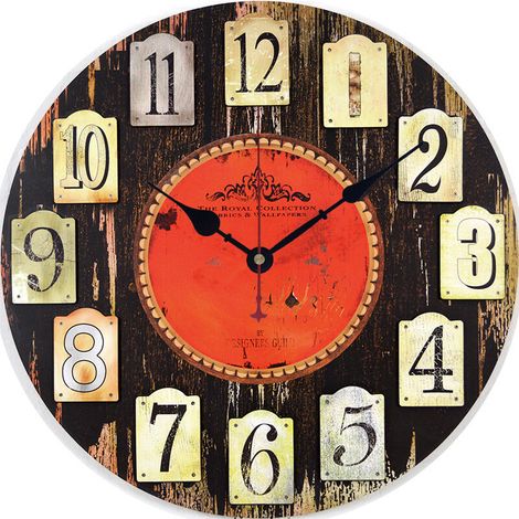 royaluxe - Horloge murale rétro en bois silencieuse imitation grain de bois série , S6 , 34234cm, (1/4)