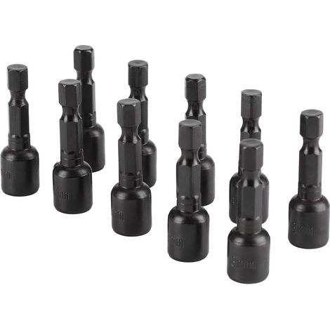 Lot de 10 douilles hexagonales noires avec embouts de tournevis électriques magnétiques puissants, 45 x 8 mm (1/5)