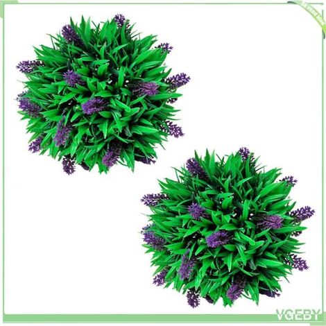 Boules de buis artificiel - FAFEISY - 41623 - Lot de 2 - Ø 28 cm - Feuillage vert et lavande (1/3)