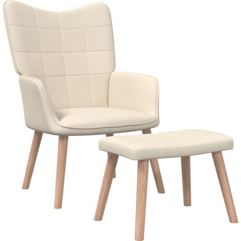 Chaise de relaxation avec tabouret Fauteuil relax - Crème Tissu BonneVie-96859 (1/5)