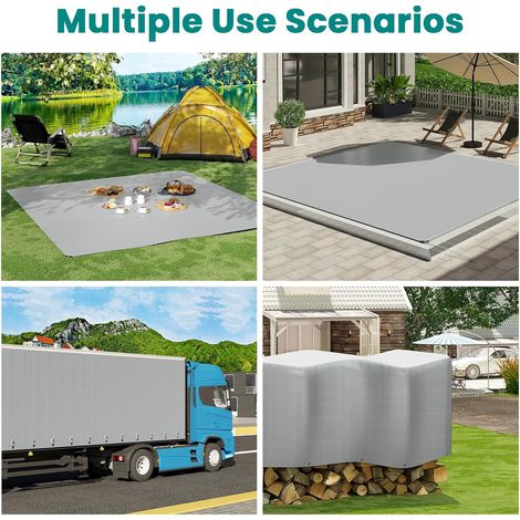 WOLTU Abdeckplane Gewebeplane mit Ösen, 280 g/m² PE Schutzplane Gewebeplane , UV stabil reißfest Mehrzweck Abdeckung, für Gartenmöbel Holz Pool Trampolin Auto, 1.5x2m, Grau-Schwarz