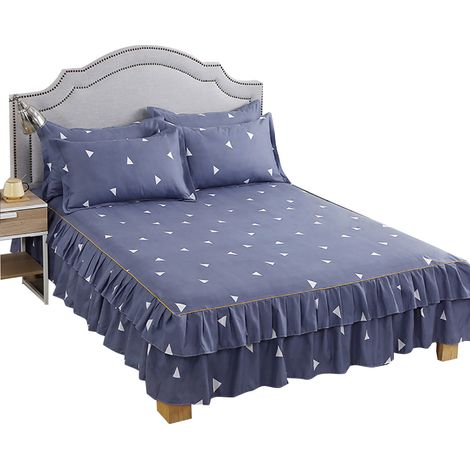 Parure de lit 3 pièces avec jupe de lit plissée et drap-housse, taies d'oreiller et housse de couette respirante (lit de 1,5 m) (1/4)