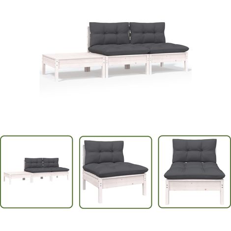 Salon de jardin 3 pcs Ensemble Table et Chaise de Jardin - avec coussins Blanc Bois de pin massif BV352375 - BonneVie (1/5)
