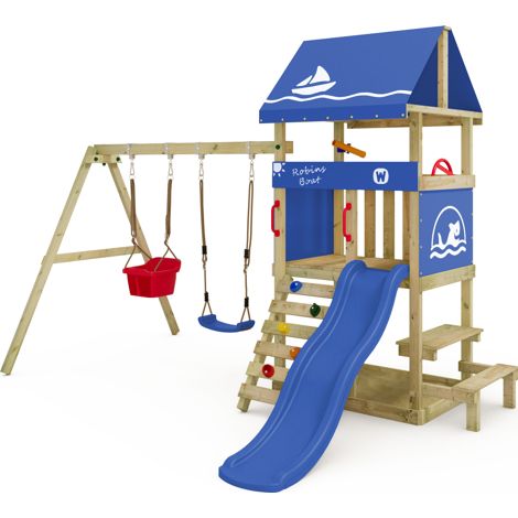 Wickey tour de jeu DinkyHouse pour tout-petits avec toboggan et table de pique-nique - bleu