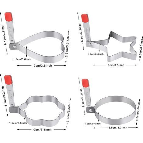 Eierform für Spiegeleier, 4-teiliges Pfannkuchenform-Set, Eierform aus Edelstahl, geeignet für Omeletts, pochierte Eier, Burger-Patties, Waffeln, Crêpes, Sandwiches (1/4)