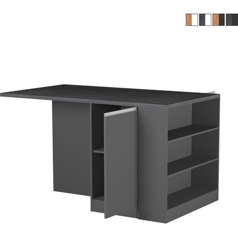 Îlot central avec table pour cuisine moderne 2 portes 160x90x90cm Grover - Noir - Gris (1/5)