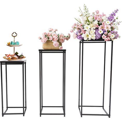 Lot de 3 présentoirs à fleurs en métal noir, supports décoratifs à hauteurs 50 / 60 / 70 cm, pour mariage, anniversaire, cérémonie et événement (1/5)