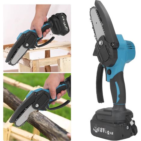 Mini tronçonneuse sans fil 18 V, 10 cm (4 pouces), pour la coupe de branches et de bois. Compatible avec les batteries Makita 18 V BL1815, BL1820, BL1530, BL1840, BL1850 et BL1860. (1/5)
