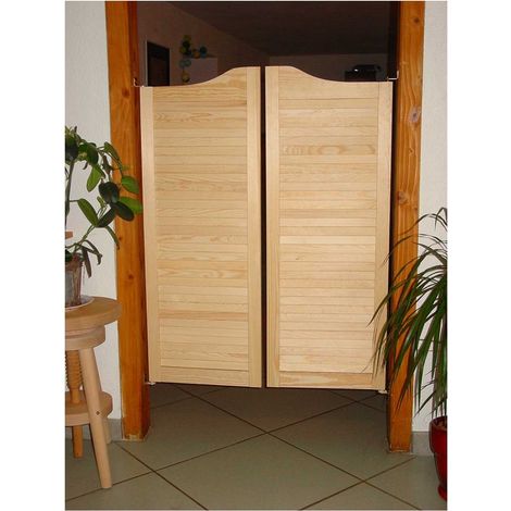 Levigne – Kit porte western persiennée pin naturel 68 cm – 2 vantaux en pin massif brut – Pivots va-et-vient inclus – Ouverture double sens