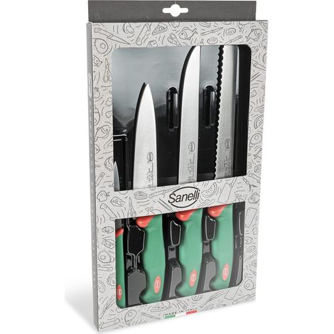 Set Coltelli da Cucina 4 Pezzi Manico Antiscivolo Sanelli Premana Verde/Rosso