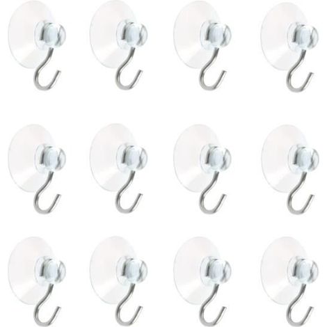 Crochet mural avec ventouse - Blanc - Lot de 12 - Plastique - Charge maximale 1 kg - Pratique et esthétique (1/4)
