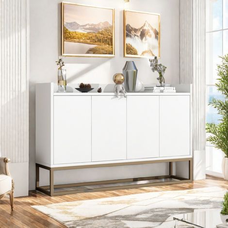 Buffet minimaliste avec 4 portes sans poignées,meuble de cuisine,meuble d'entrée,120x30x80cm,meuble de rangement,blanc (1/5)