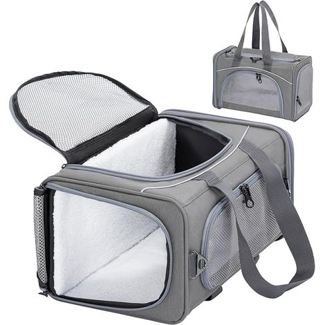 Petsfit Transport Bag for Cats and Dogs with Cushions - Foldable Carry Case with Removable Washable Shoulder Strap for Travel Airplane Car S/Grey (1/5)