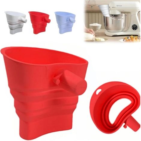 Entonnoir à farine pour robots pâtissiers KitchenAid, compatible avec les modèles de 4,5 à 5 litres, accessoire pliable en silicone, lavable au lave-vaisselle (cycle normal) (1/4)