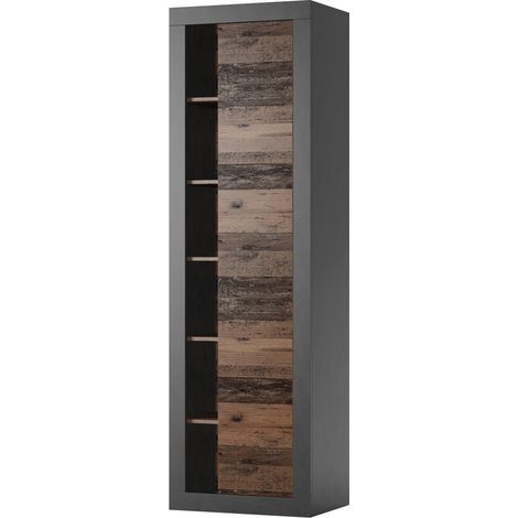 Bibliothek ONYXIA, Farbe dunkle Eiche und matt Schwarz, 59,2 x 195,6 x 41,8 cm