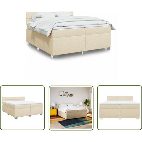 The Living Store Sommier à lattes de lit avec matelas Crème 200x200 cm Tissu - Lit Double - Literie - Chambre À Coucher - Matelas À Ressorts Ensachés - Surmatelas (1/5)