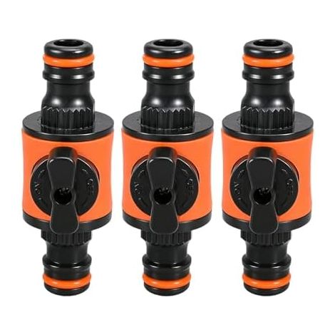 Lot de 3 raccords de tuyau d'arrosage, vanne de tuyau d'eau, connecteur rapide, raccord de tuyau avec valve de régulation, connecteur de tuyau d'arrosage, raccord de tuyau pour jardin et (1/5)