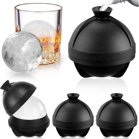 Ensemble de glaçons - 4 bacs à glaçons sphériques, 6 cm adaptés au whisky, champagne, cocktails, gin et boissons fraîches - Noir (1/5)