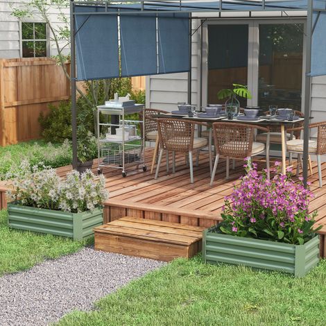 Lot 2 grandes Vert jardinières extérieures acier galvanisé jardin terrasse 100x50x30 cm
