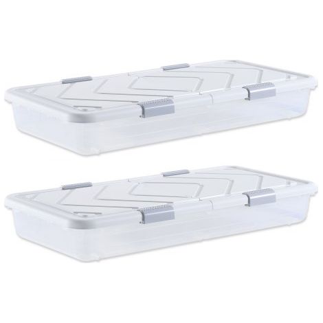 Unterbettkommode Unterbettaufbewahrungsbox 2 Stk. Rollbar (101 x 51 x 15 cm) Unterbettbehälter mit Deckel & 
grauem Riegel, Aufbewahrungsbox Organizer für Kleidung Schuhe Decken Schlafzimmer (1/5)