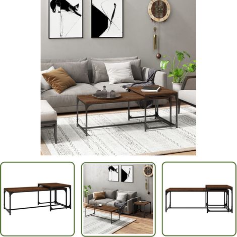 The Living Store Couchtische 2 Stk. Braun Eichen-Optik Holzwerkstoff - Couchtisch - Holztisch - Esszimmertisch - Wohnzimmereinrichtung - Industrial Style (1/5)