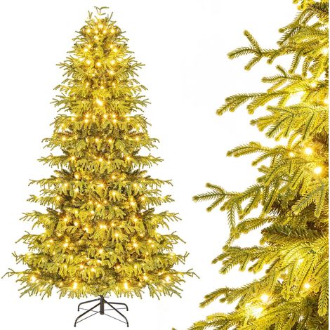 COSTWAY Albero di Natale 180 cm/210 cm, Albero di Natale Pre-illuminato con 270/370 Luci LED Bianco Caldo, 746/1090 Punte di Rami & Base in Metallo Pieghevole, Decorazione Natalizia (210 cm) (1/5)
