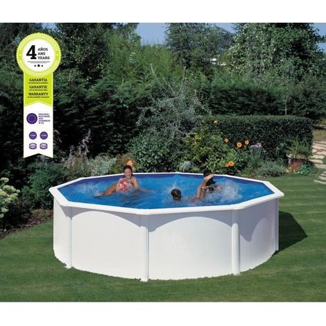 piscina fuori terra rotonda gre "atlantis" in acciaio colore bianco 460x460x132 - cod. kitpr458 (1/5)