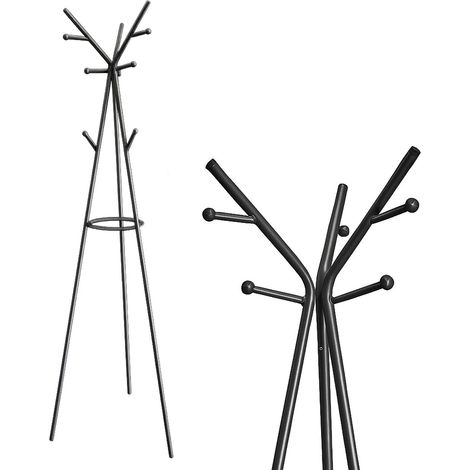 Appendiabiti da Terra in Metallo 12 Ganci, Bianco, Nero o Argento, 180 cm Nero