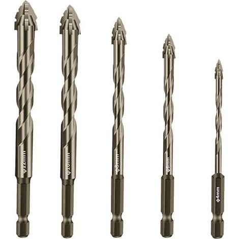 Lot de 5 forets hélicoïdaux excentriques haute résistance pour béton, verre, brique, ciment, bois, etc. Forets en carbure de tungstène de résistance industrielle, taille de la pointe 5/32-1/2 (1/5)