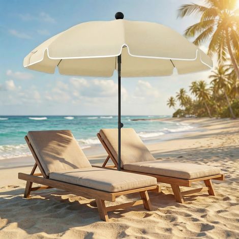 Parasol plage pliant hydrofuge Ø150cm sac fourre-tout inclinable ancre sable ajustable, beige