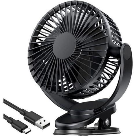 Ventilateur miniature rechargeable USB Beiji Art – 5000 mAh – Trois vitesses de ventilation – Rotation à 360° – Ventilateur à pince