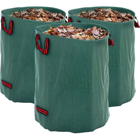 Set di 3 sacchi per rifiuti da giardino riutilizzabili e richiudibili da 300 litri con manici, Ø67x84 cm, verdi.