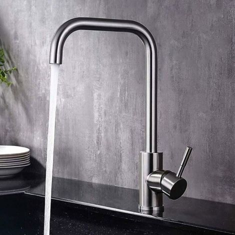 1 Robinet Cuisine,Rotation 360,Acier Inoxydable,Evier Simple Double,Eau Chaude Froide,Tuyaux Flexibles (1/4)